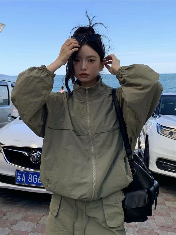 Outdoor Adventure Windbreaker - Vintage Women's Stand Collar Sun Protection